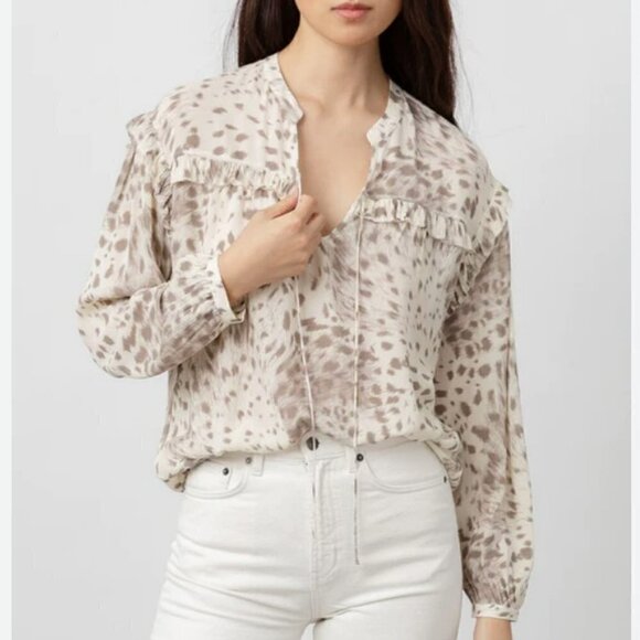 Rails | Lydia Top in Puma Ruffle Neck Tie Popover Top Rayon Chiffon Size S - Picture 2 of 13